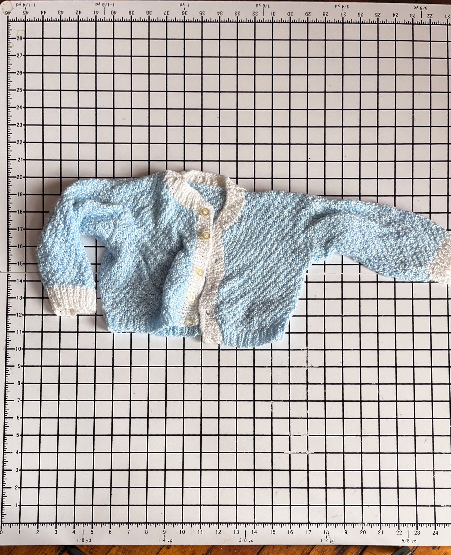 Blue and White Handknit Cardigan - approx size 6m