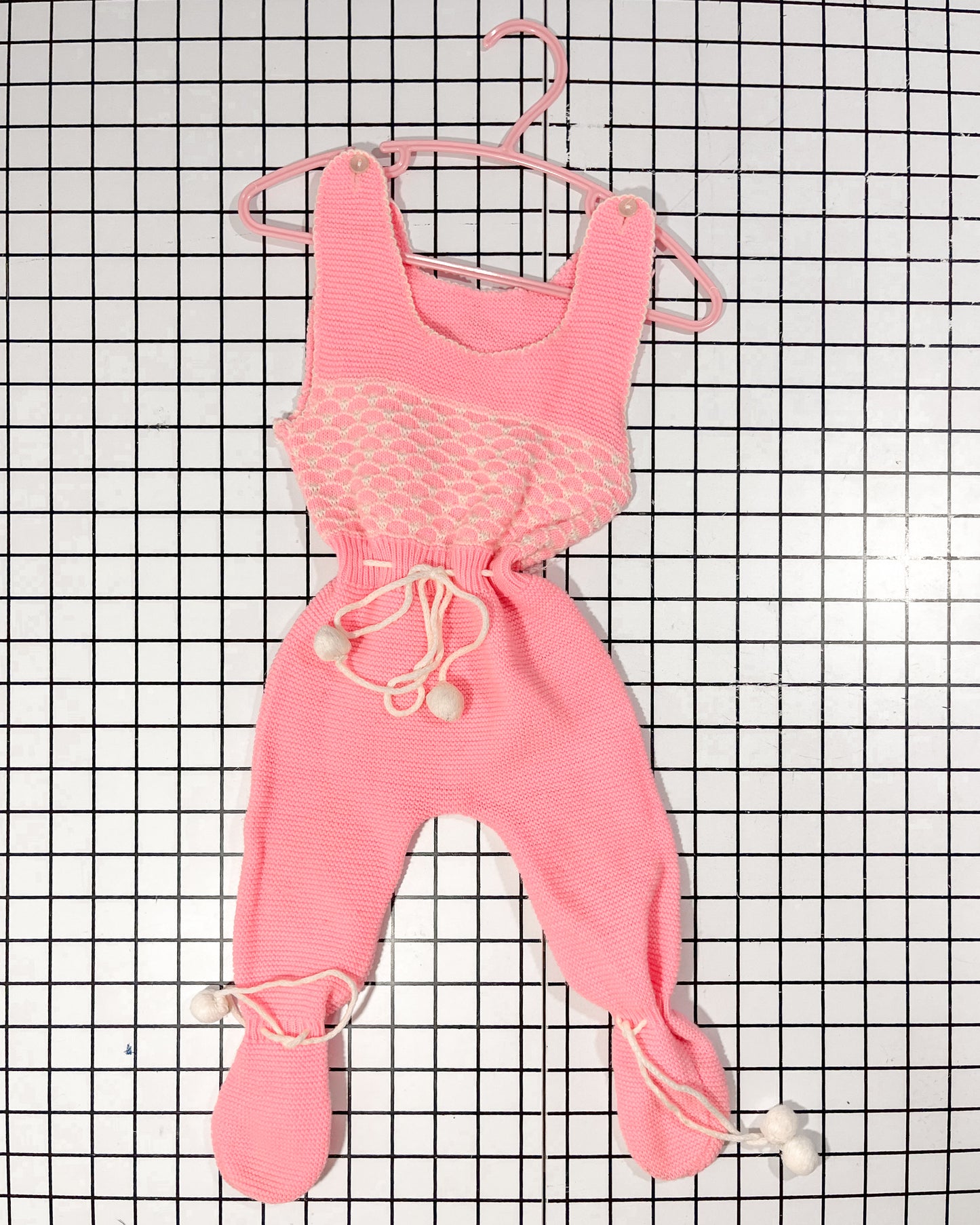 Vintage Pink Knit Footed Romper - approx size 12mos