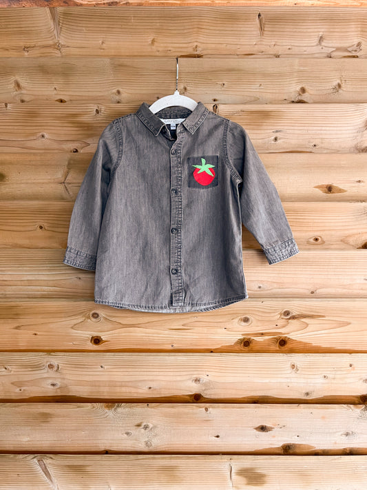 Grey Chambray Long Sleeve Tomato Button Up - size 18-24mos