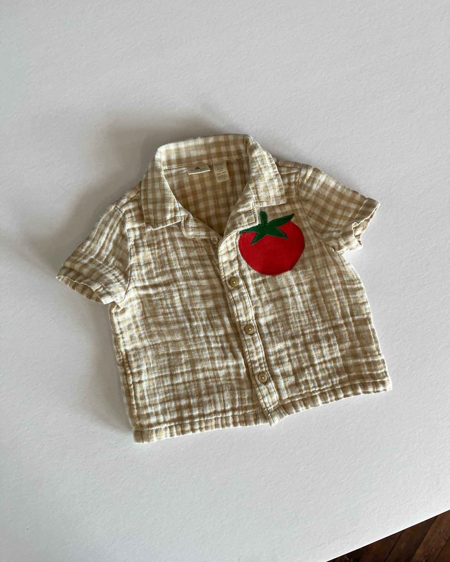 Teeny Gingham Tomato Button Up