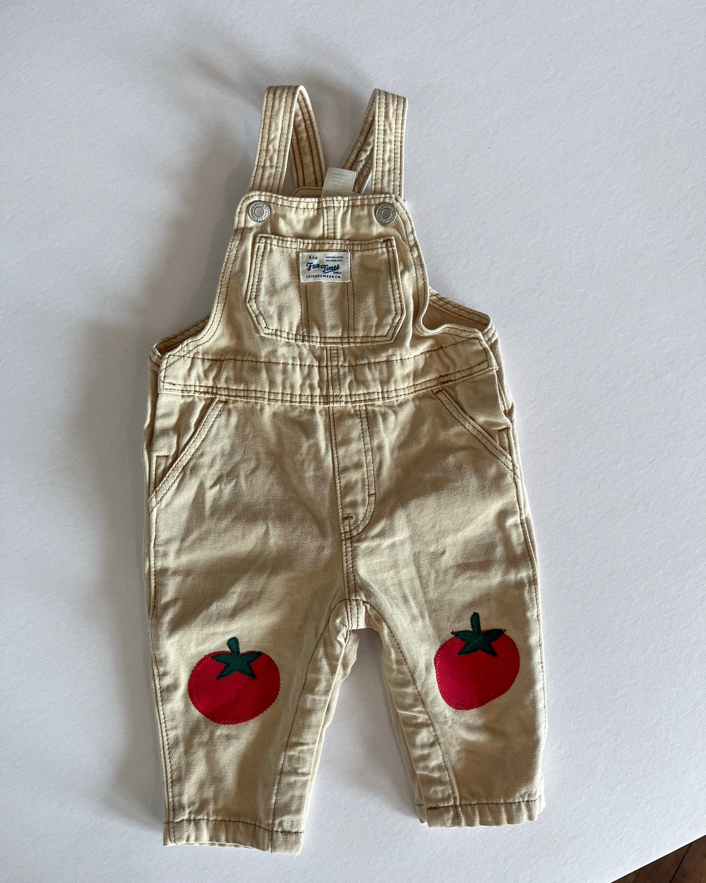 Cream Canvas Tomato Overalls - size 4-6mos