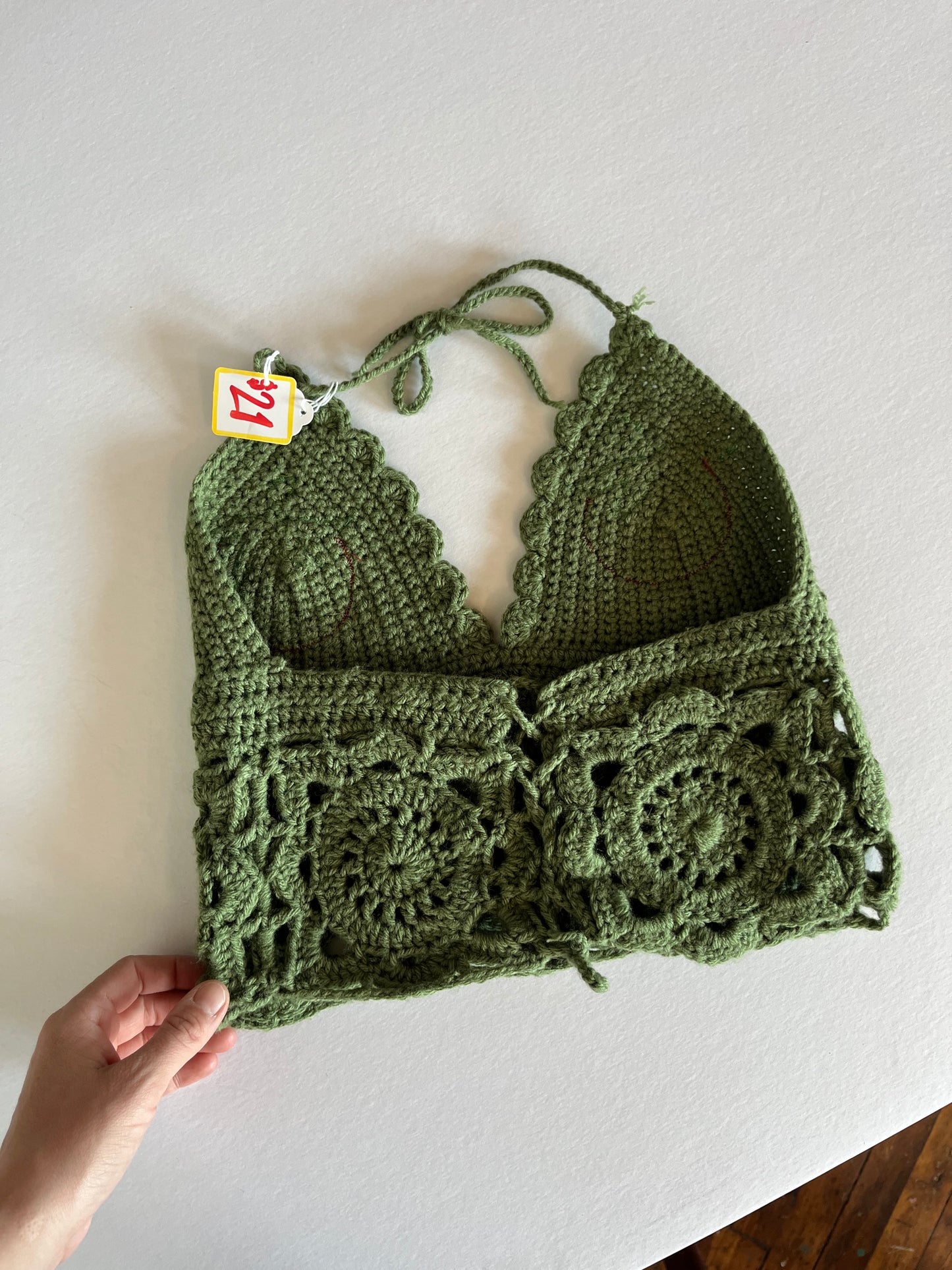 Olive Green Crocheted Tomato Halter Top - Women's Size M
