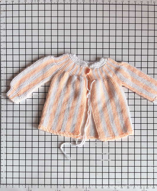 Peach and White Handknit Cardigan - approx size 12-18m