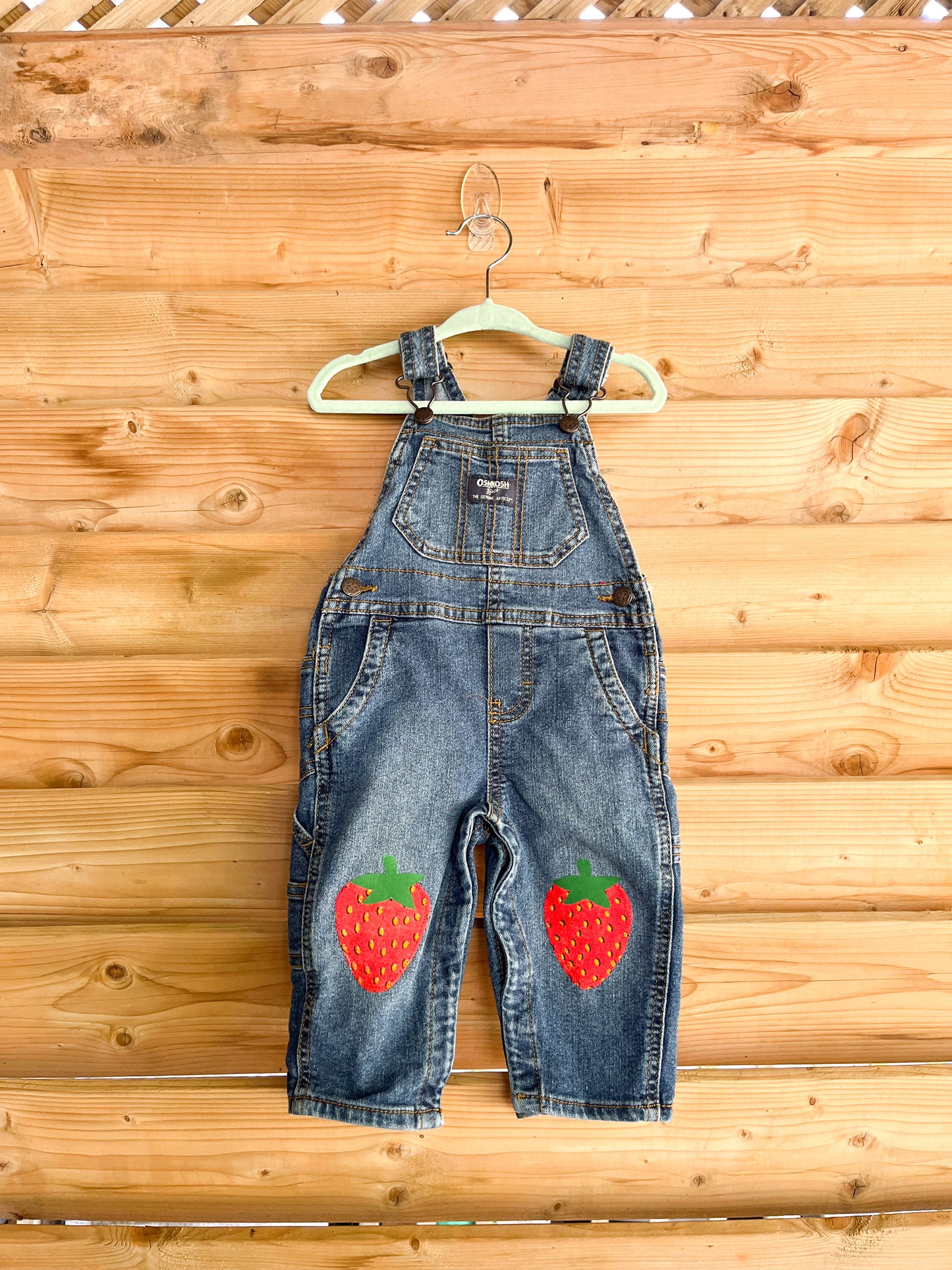 Denim Strawberry Overalls - size 9mos