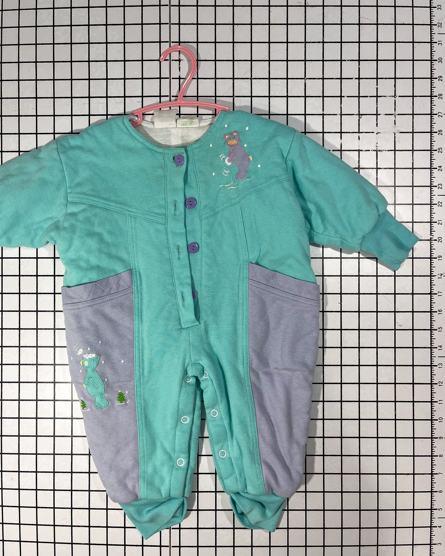 Vintage Teal and Lilac Padded Bunting Sleeper - approx size 6mos