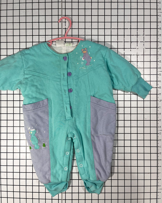 Vintage Teal and Lilac Padded Bunting Sleeper - approx size 6mos