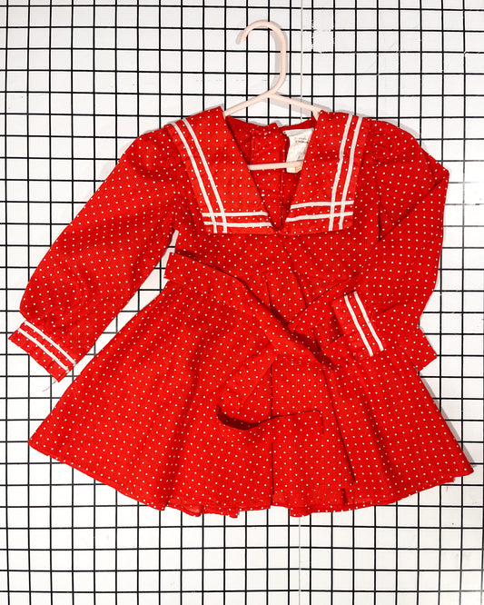 Vintage Red Polkadot Dress - approx size 18mos