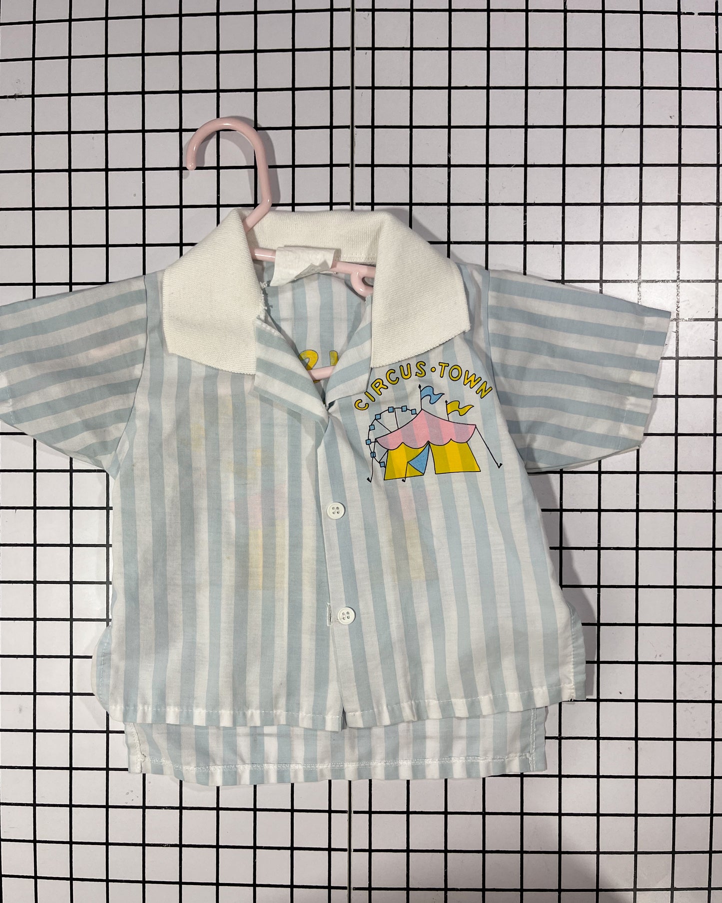 Vintage Circus Town Short Sleeve Button Up - approx size 2T