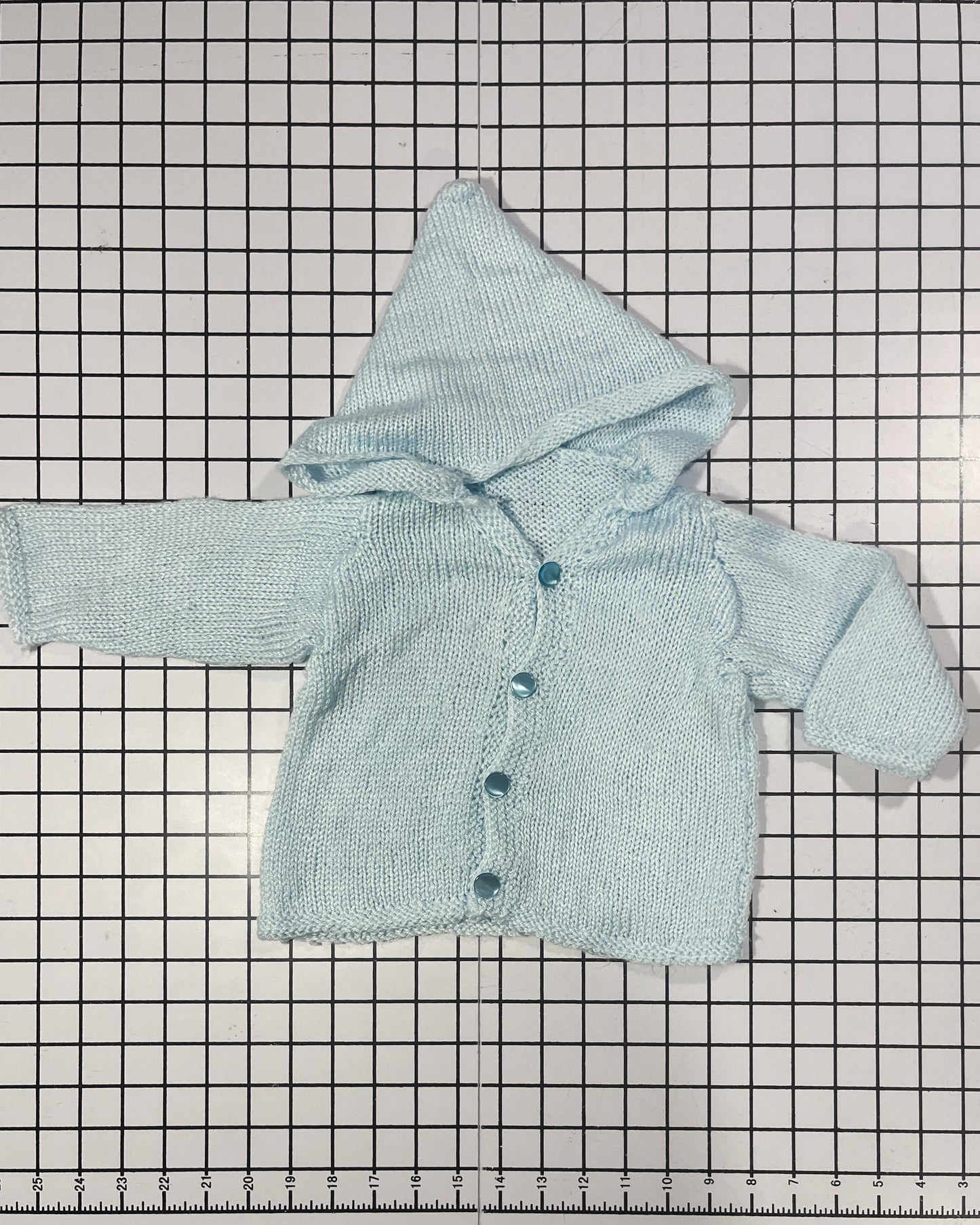 Handknit Baby Blue Hooded Cardigan - so soft - approx size 9 mos