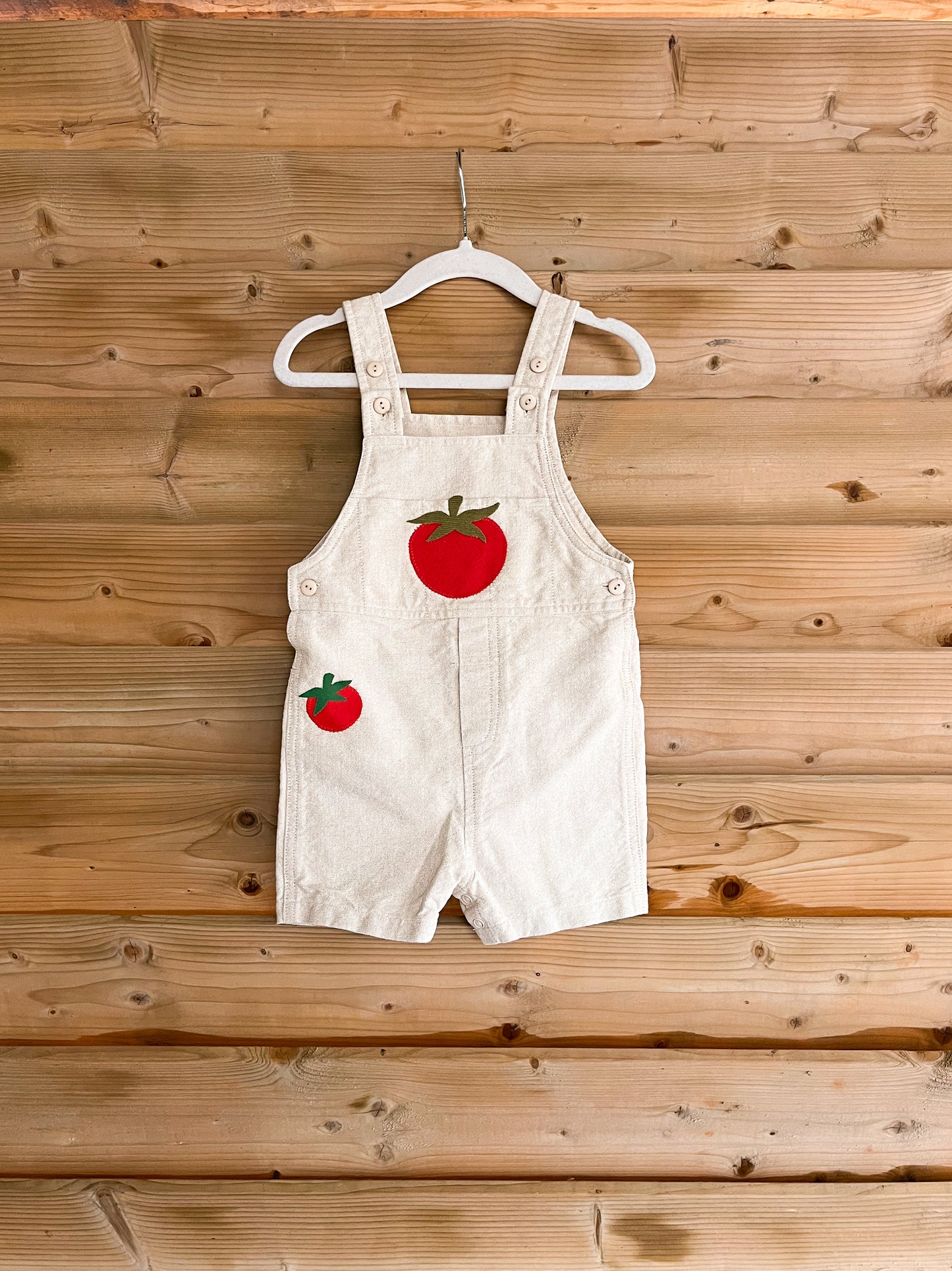 Woven Cotton Tomato Overall Shorts - size 18mos