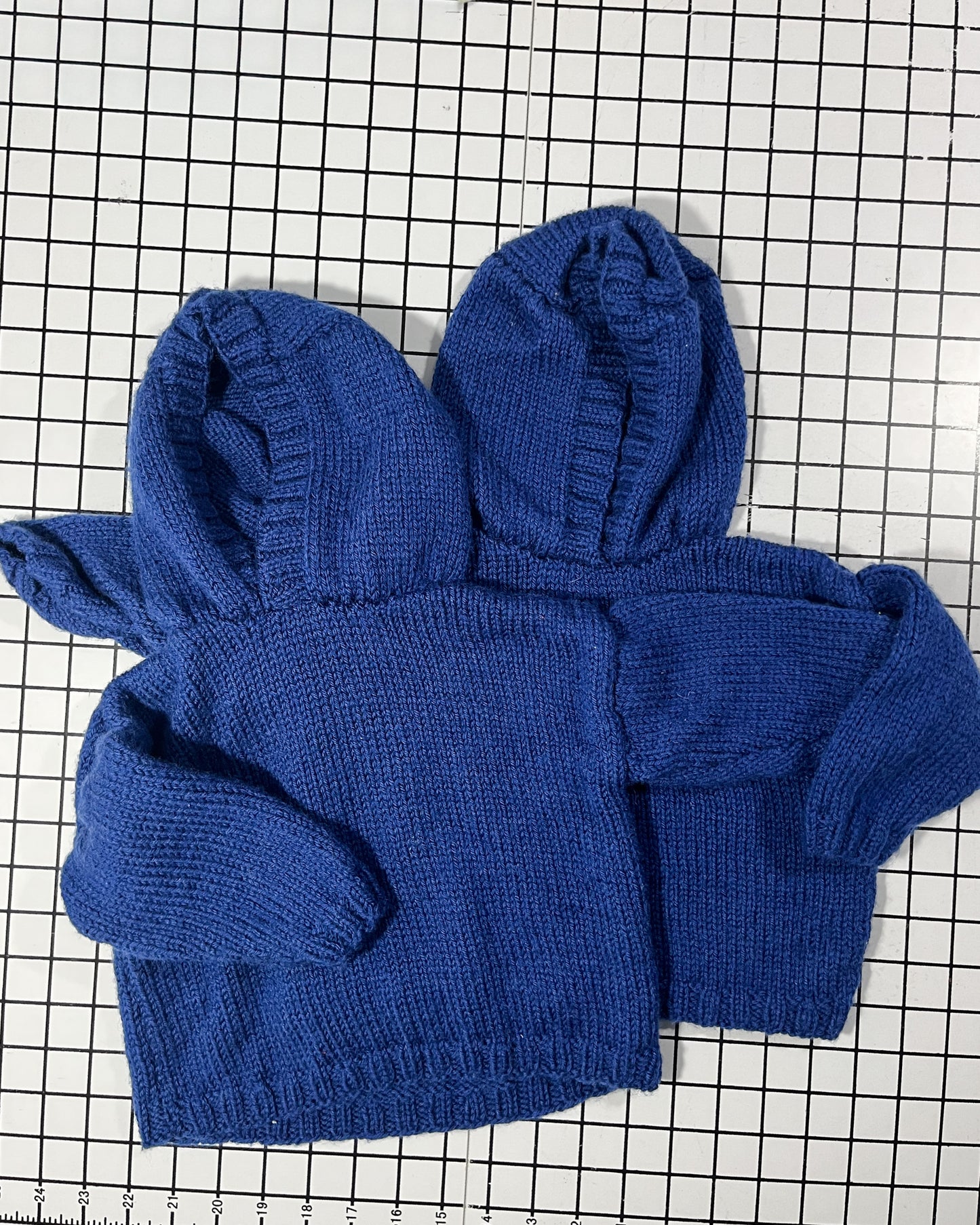 Handknit navy hoodie 1 of 2 - approx size 12-18mos