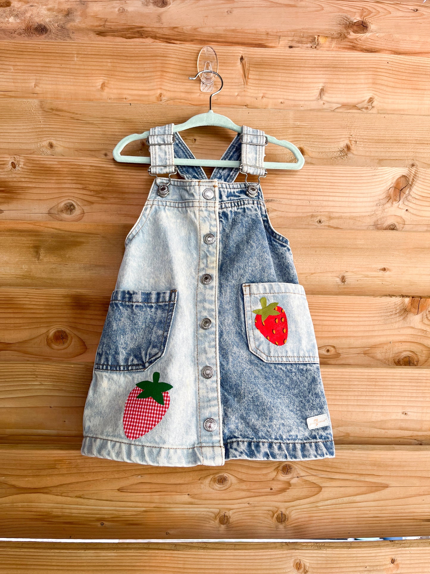 Denim Strawberry Skirterall- size 3T