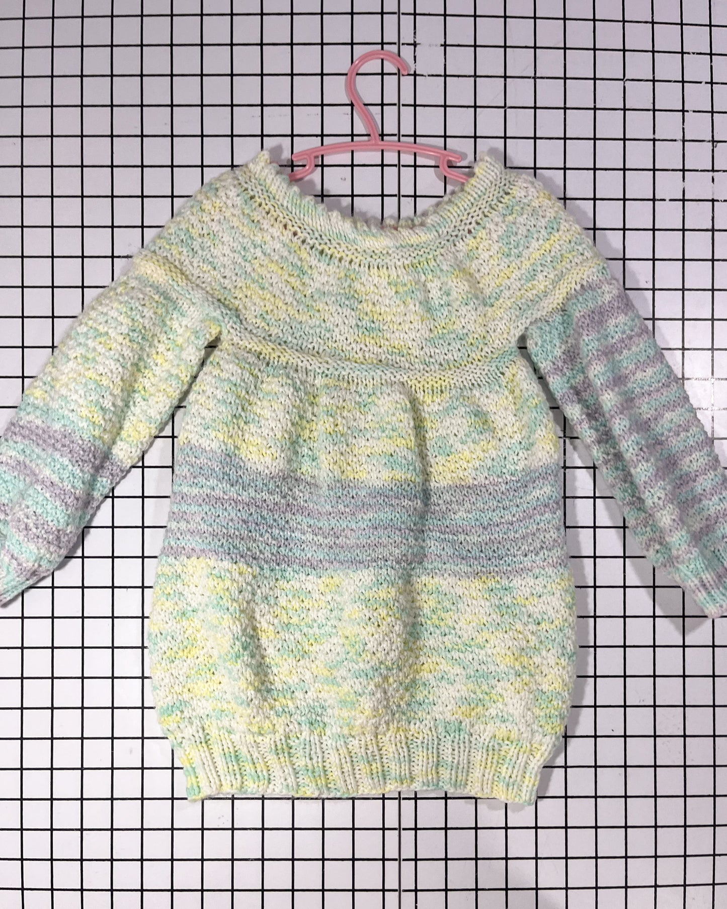 Handknit Yellow Blue and Purple Sweaterdress - approx size 2/3T