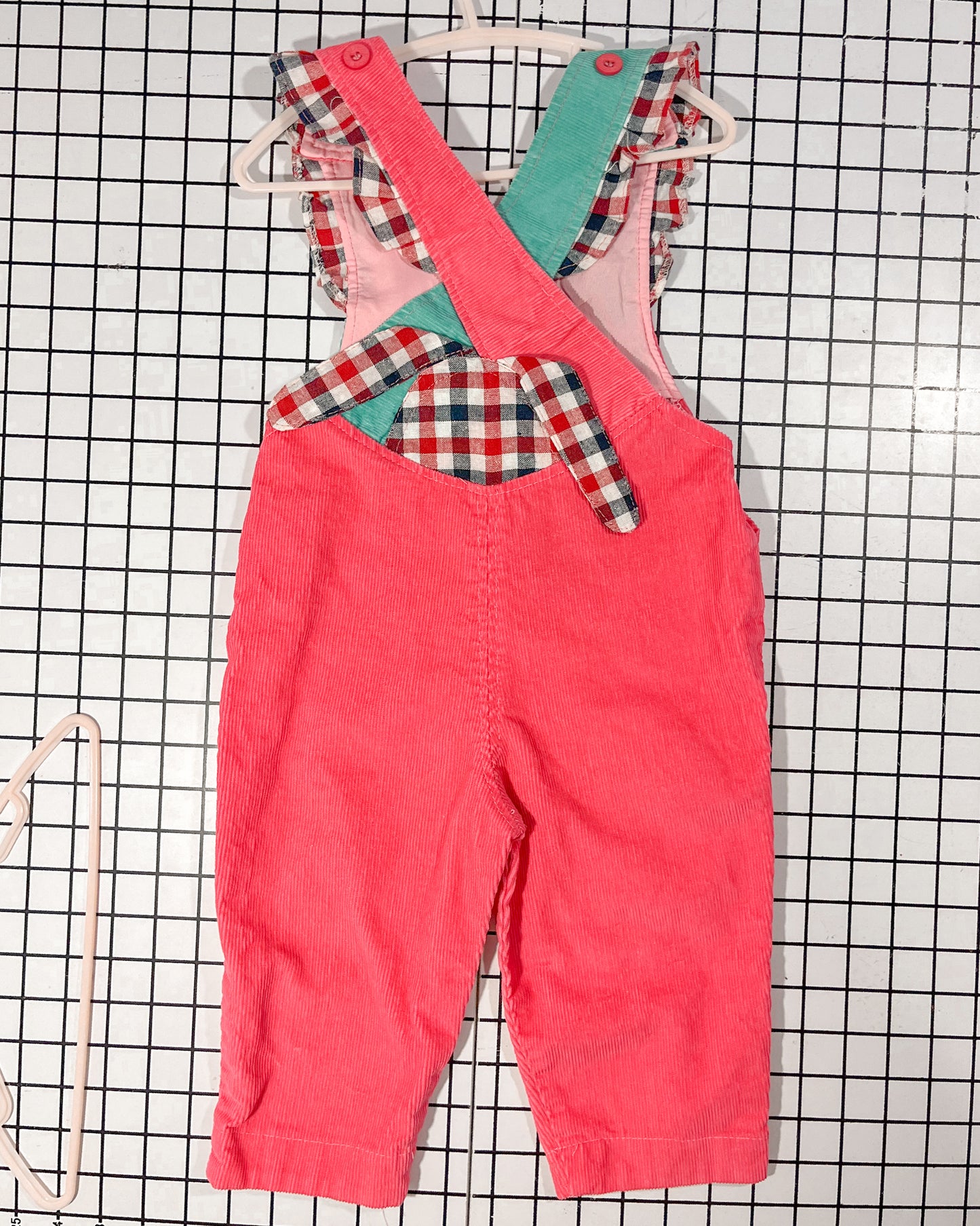 Vintage Pink and Teal Corduroy Bunny Overall - approx size 2/3T