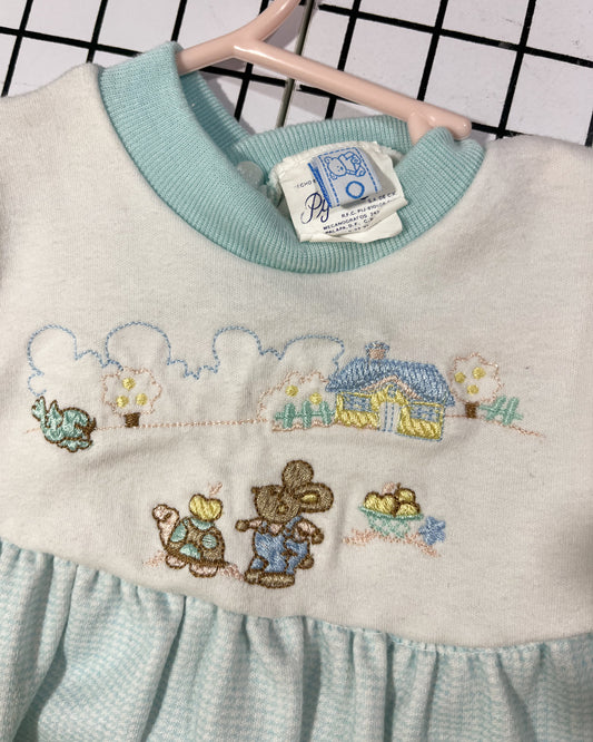 Vintage Machine Embroidered Bubble Romper - approx size 6-9 mos