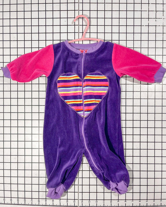 Vintage Purple and Pink Velveteen Full Zip Footed Sleeper - approx size 6/9mos