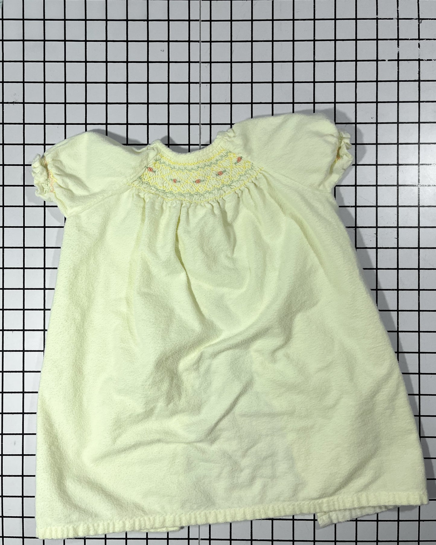 Vintage pale yellow flannel smocked nightgown - approx size 2T