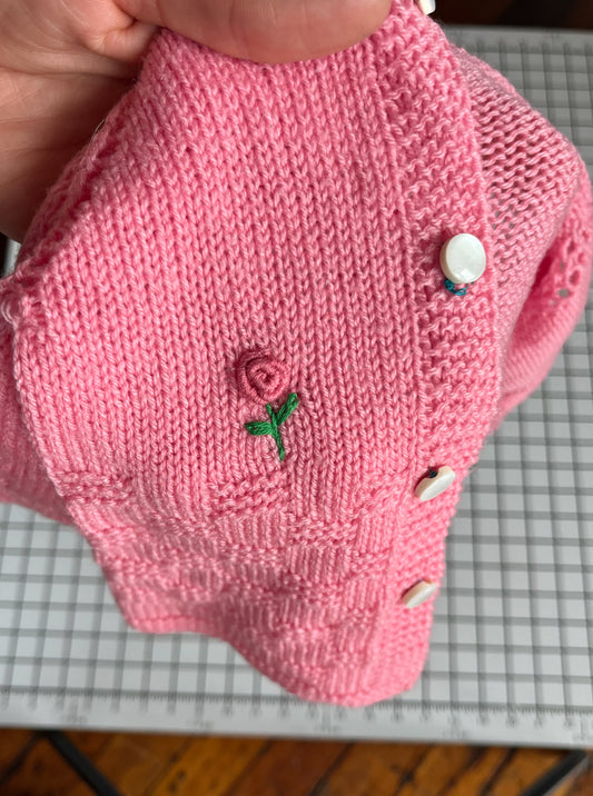 Pink Cardigan with Embroidered Rose Embellishments - approx size 3m