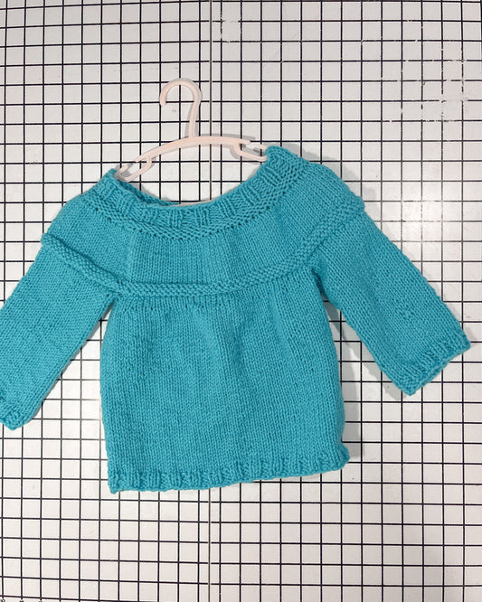 Handknit Aqua Blue Sweater- approx size 18mos
