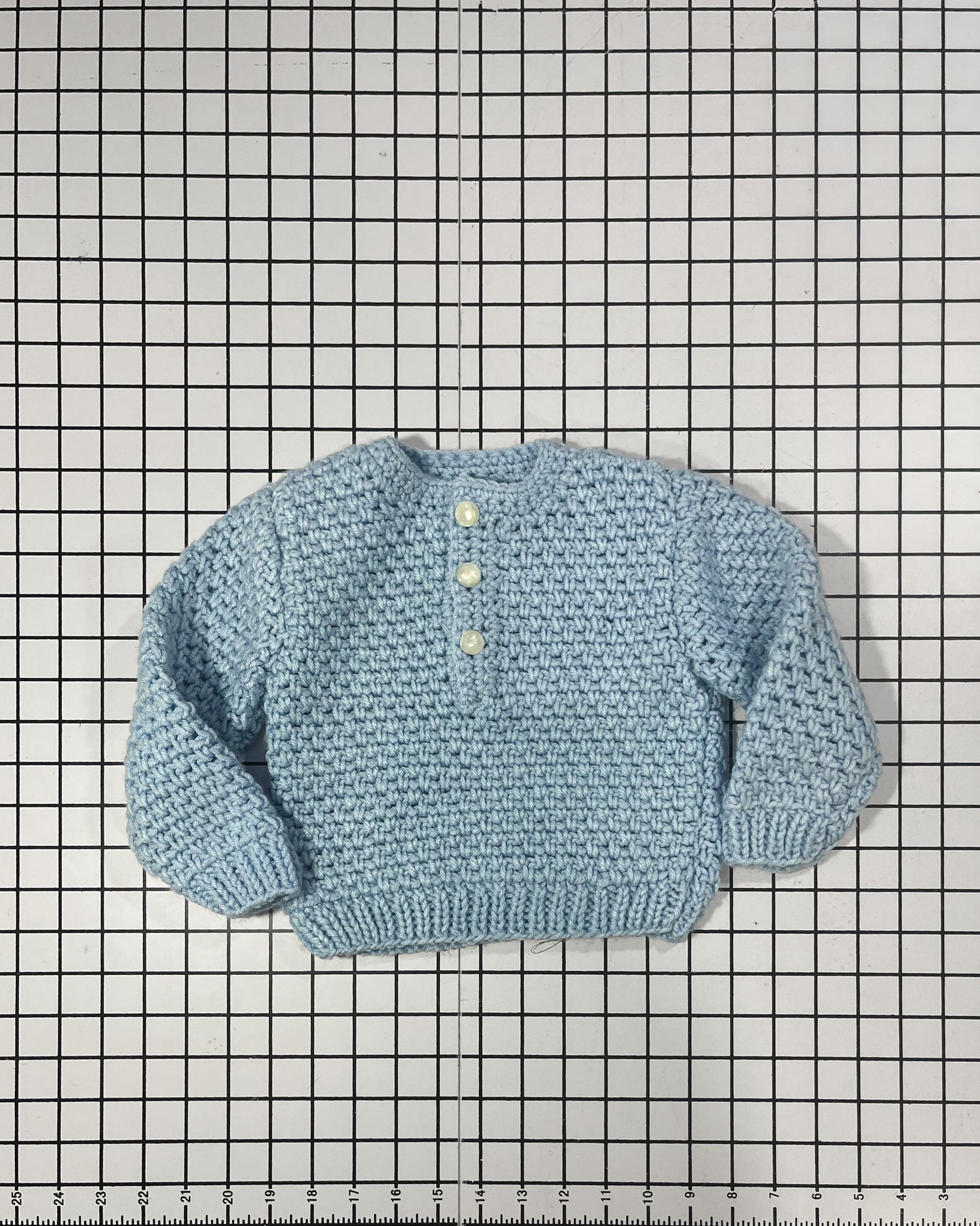 Handknit Powder Blue Henley Sweater - approx size 12 mos