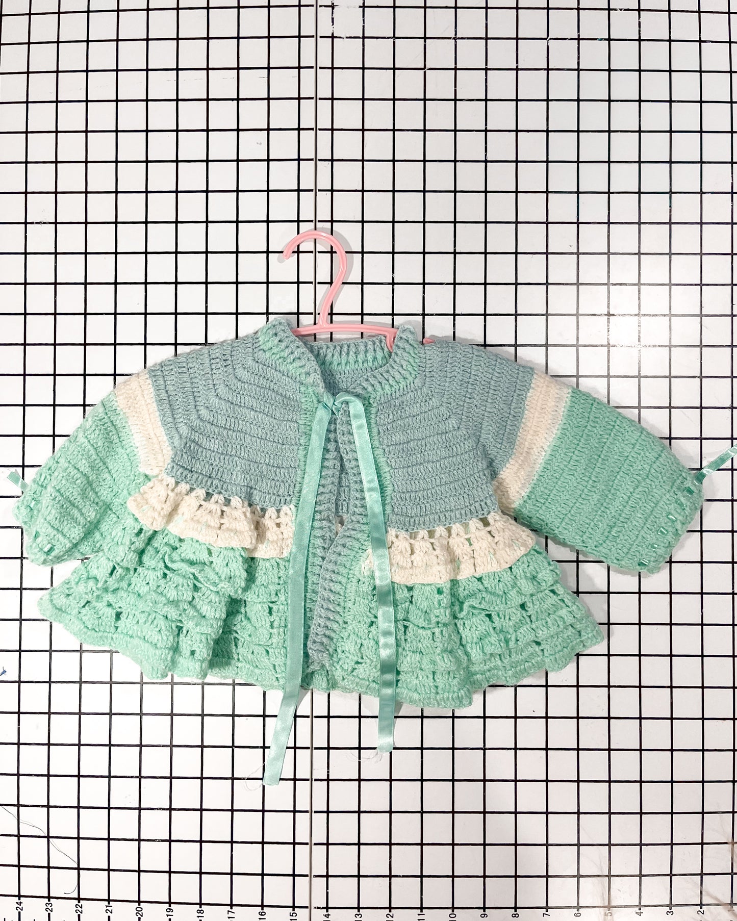 Hand Knit Pastel Skirted Cardigan - approx size 12mos