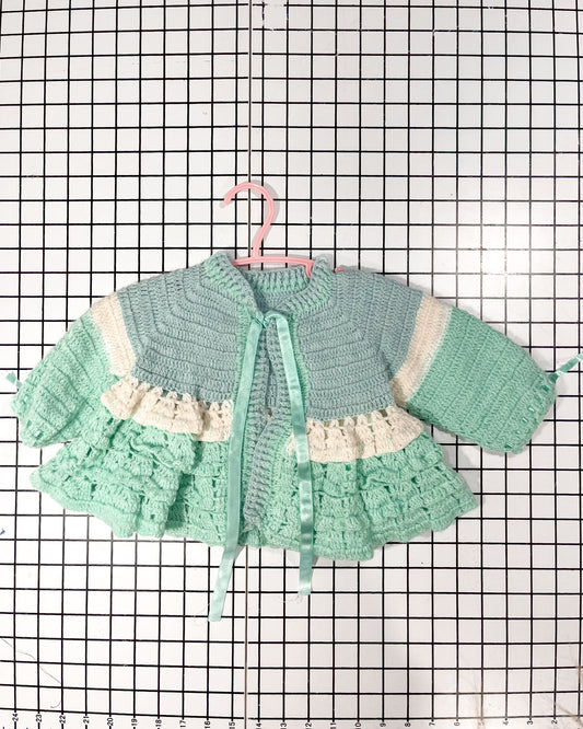 Hand Knit Pastel Skirted Cardigan - approx size 12mos