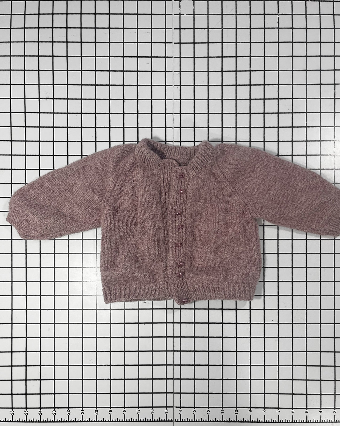Handknit Mauve Wool Cardigan - approx size 9 mos