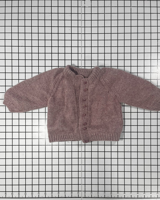 Handknit Mauve Wool Cardigan - approx size 9 mos