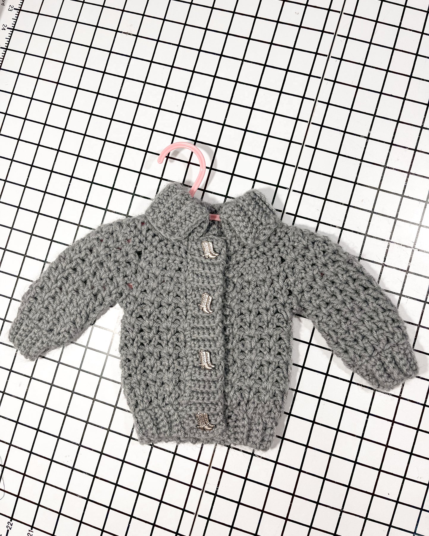 Handknit Cowboy Boot Cardigan - approx size 0-3mos