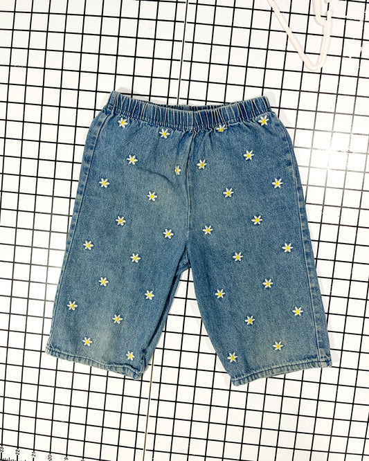 Vintage Daisy Embroidered Easy Jean - approx size 9-12mos