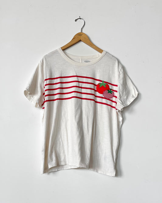 Striped White and Red Tomato Tshirt - women’s xl