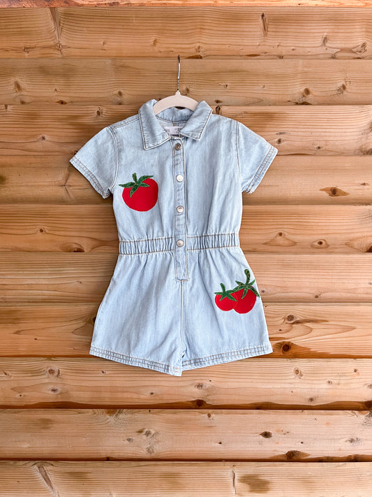 Short Sleeve Denim Tomato Romper - size 18-24mos
