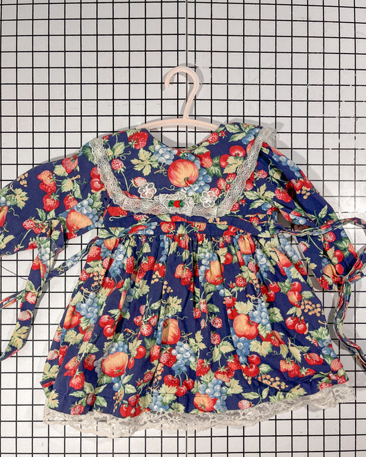 Vintage Collared Fruit Dress with Lace Trim - approx size 2T