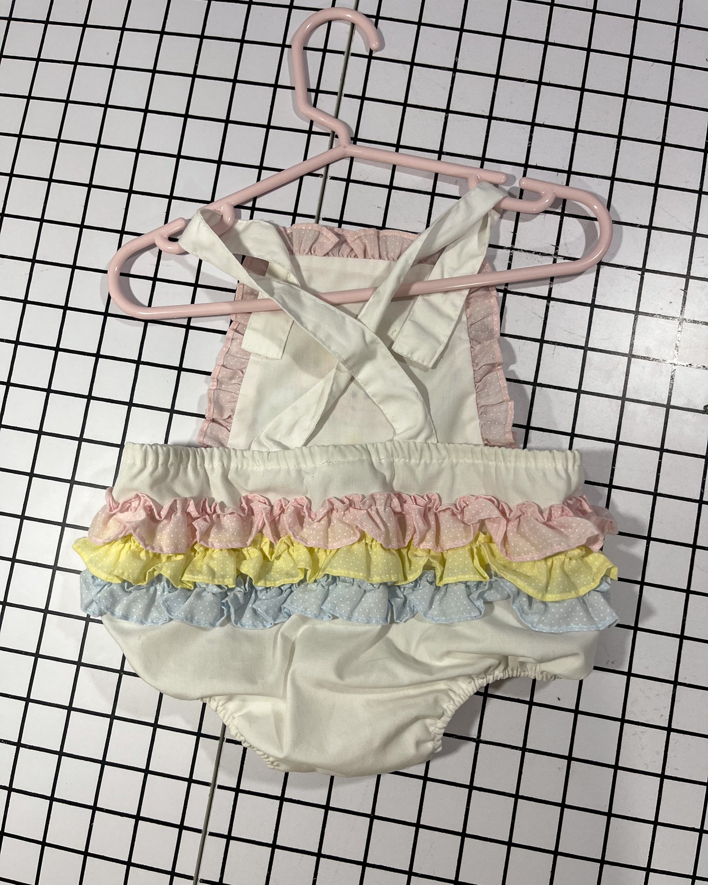 Vintage Ruffle Bum Waterproof Lined Bubble Romper - approx size 12mos