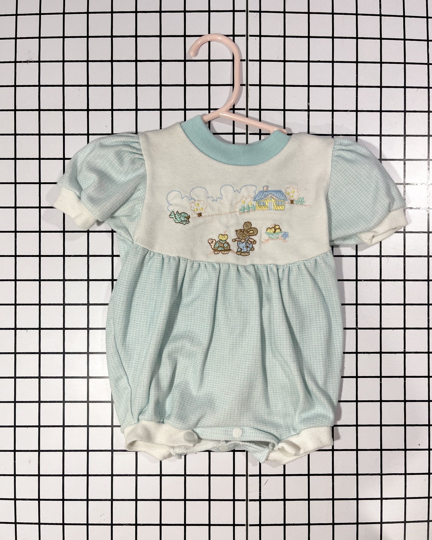 Vintage Machine Embroidered Bubble Romper - approx size 6-9 mos