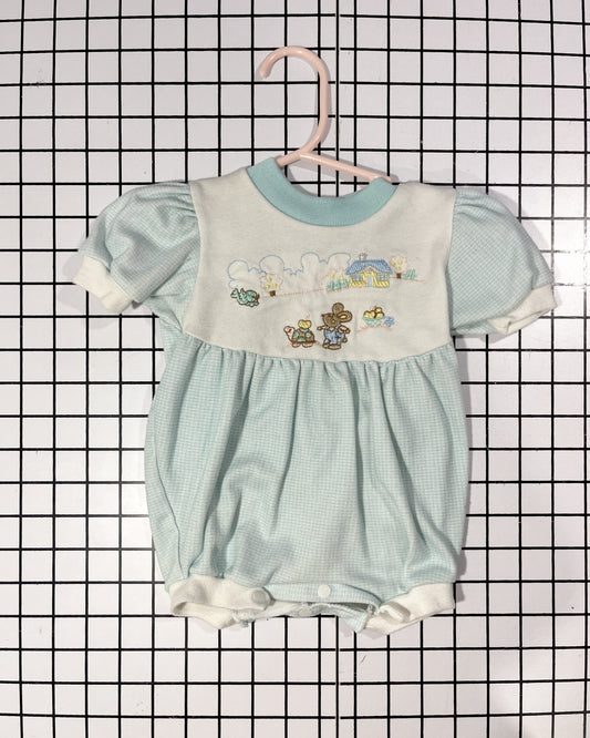 Vintage Machine Embroidered Bubble Romper - approx size 6-9 mos
