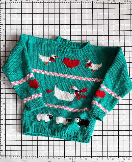 Handknit Goose and Sheep Sweater - approx size 5