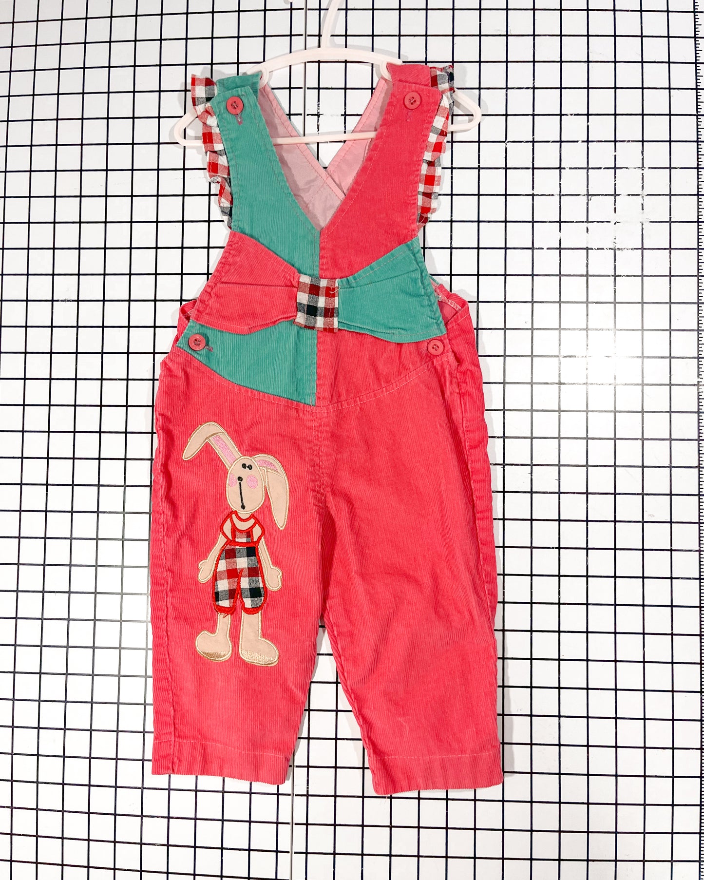 Vintage Pink and Teal Corduroy Bunny Overall - approx size 2/3T