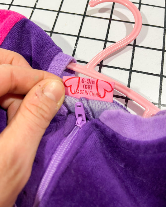 Vintage Purple and Pink Velveteen Full Zip Footed Sleeper - approx size 6/9mos