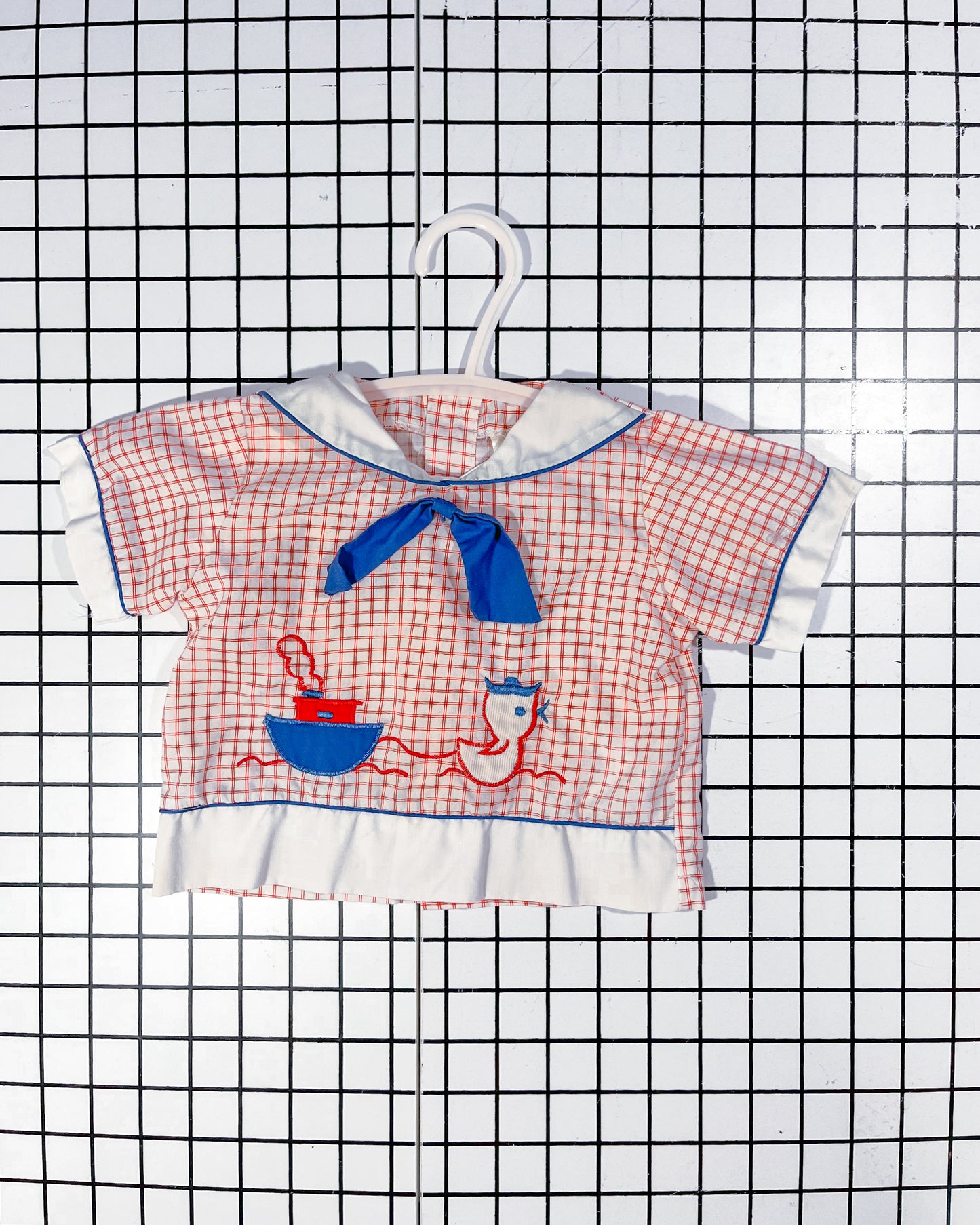Vintage Sailor Collar Duck and Boat Top - approx size 9-12mos