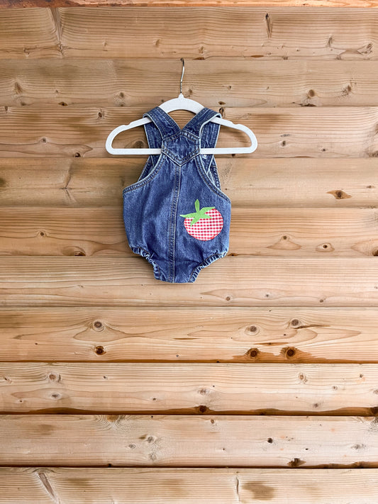 Denim Tomato Overall Onesie - size 0-3mos
