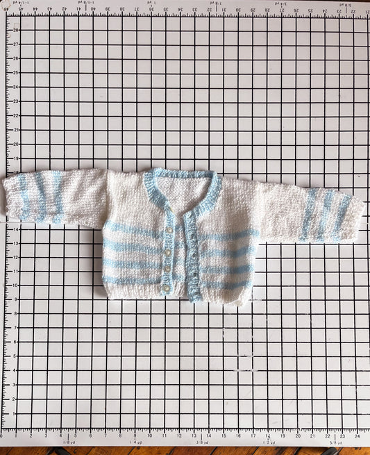 White and Blue Handknit Cardigan  - approx size 9-12m
