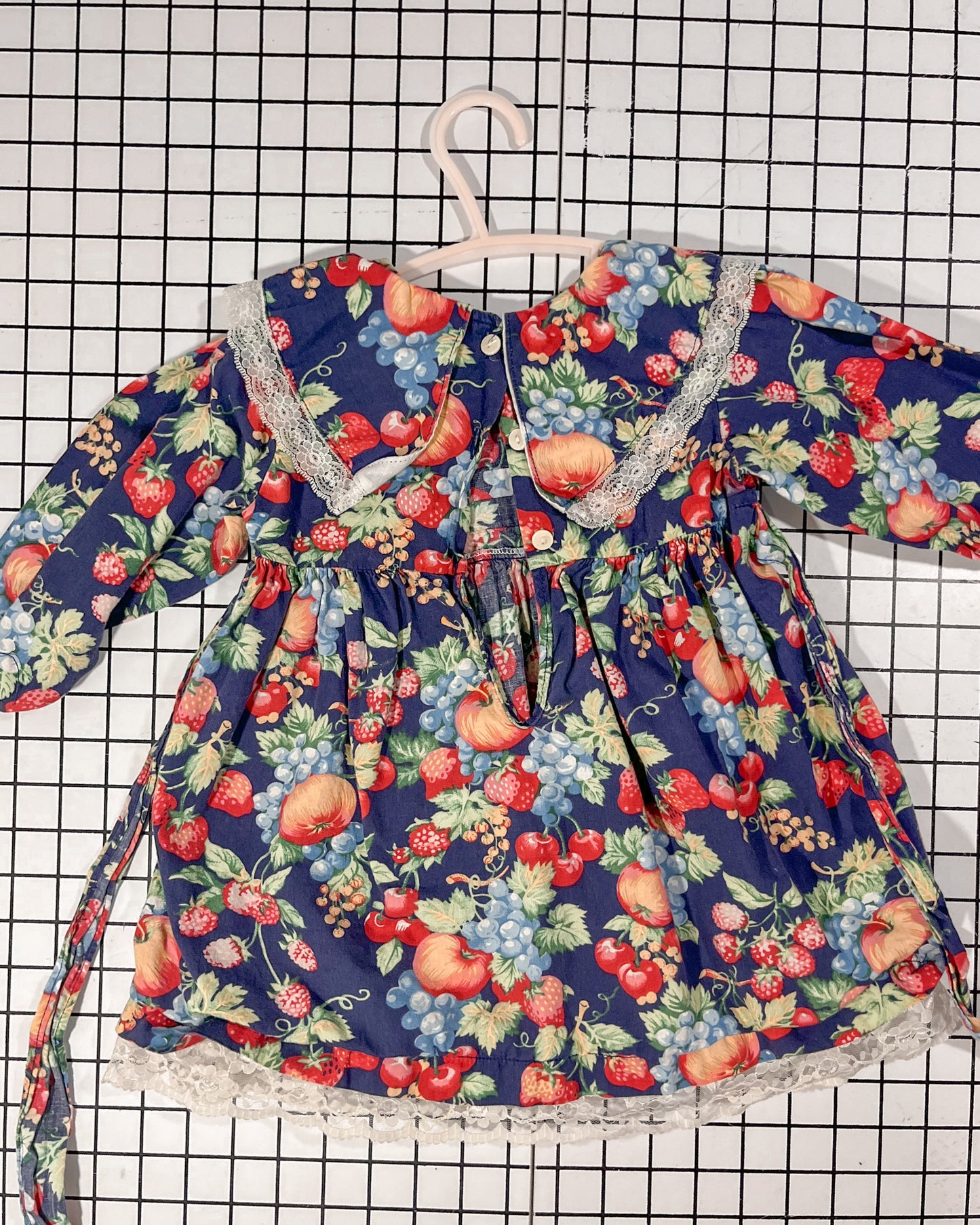 Vintage Collared Fruit Dress with Lace Trim - approx size 2T