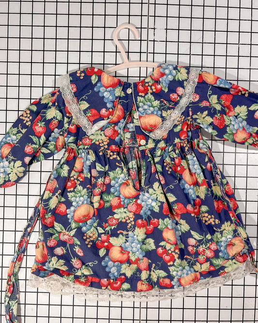 Vintage Collared Fruit Dress with Lace Trim - approx size 2T