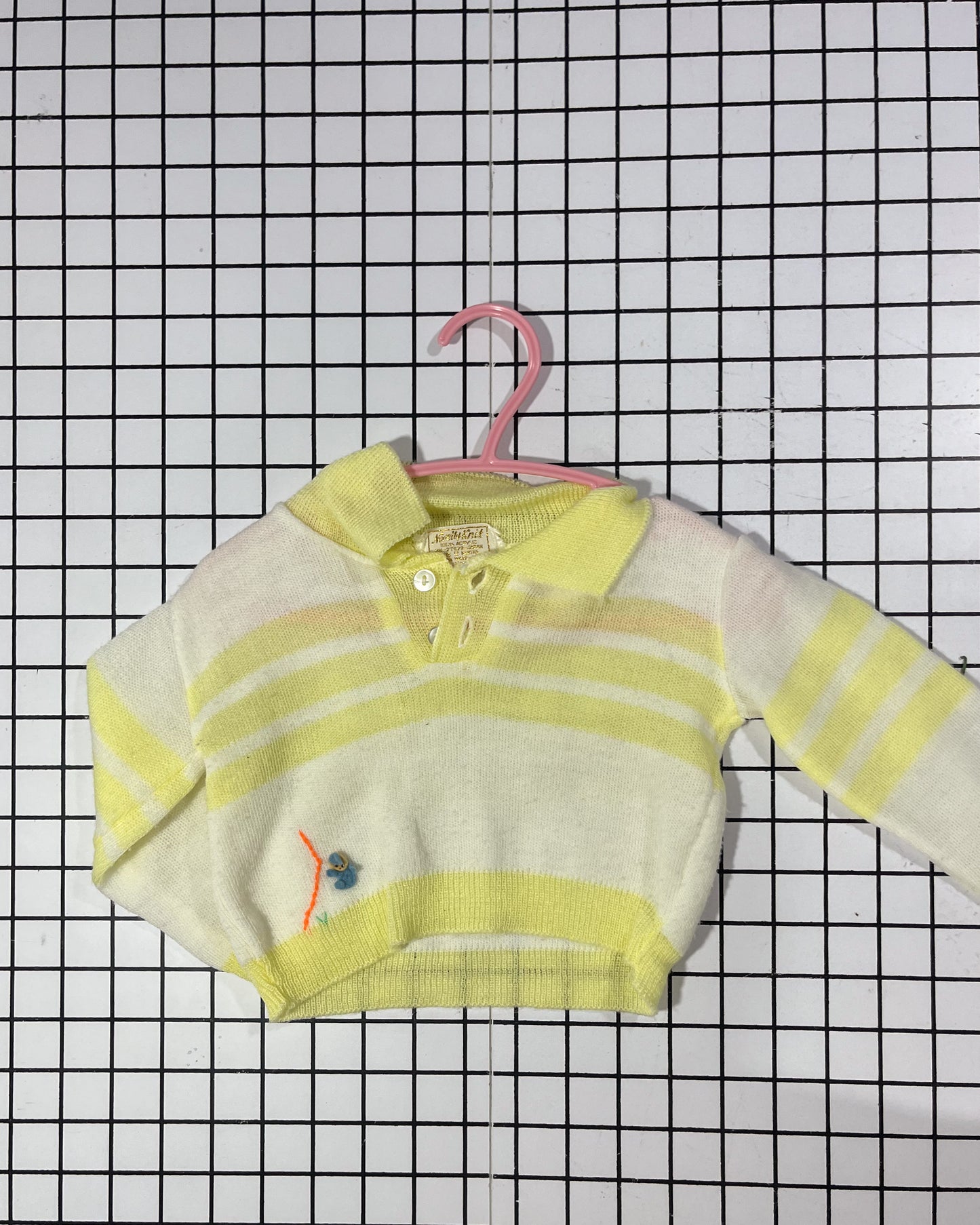 Vintage Striped Henley Sweater with tiny baby detail - approx size 9mos