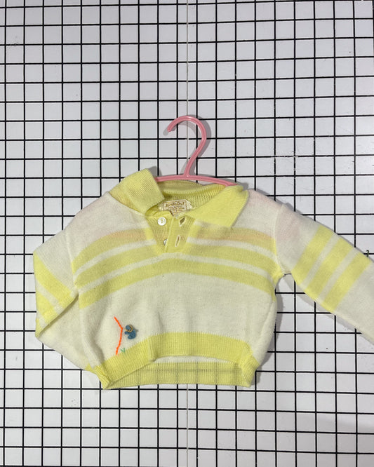 Vintage Striped Henley Sweater with tiny baby detail - approx size 9mos