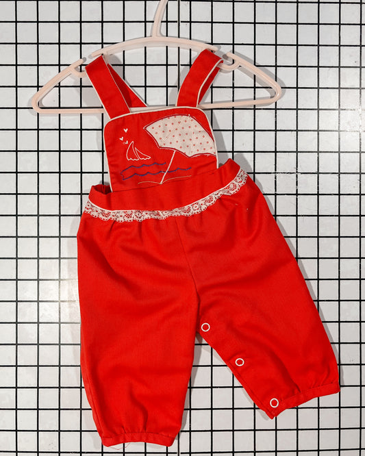 Vintage Red Umbrella Overalls - approx size 6mos