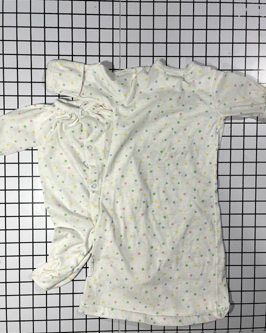 Vintage Polka Dot Footed Sleeper and Nightgown set - approx size 3-6mos (you get both pieces)