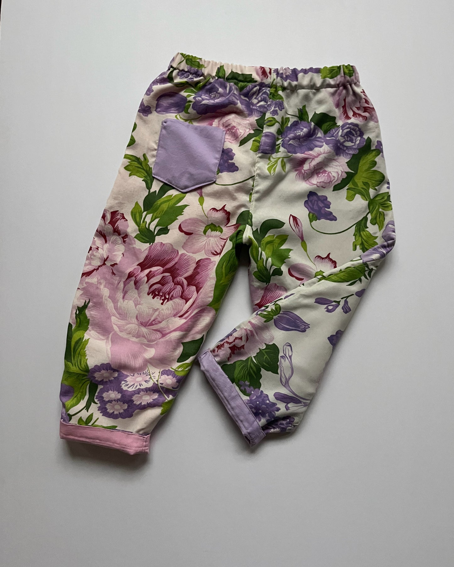 Fully Reversivle purple and floral pants  - size 6/6x