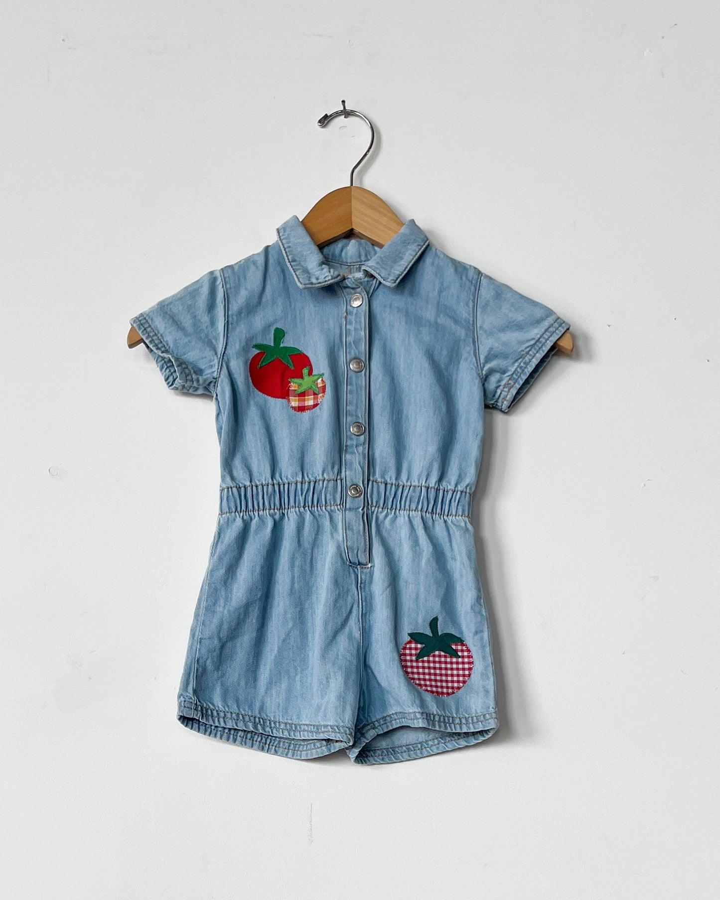Short Sleeve Denim Tomato Romper - size 12-18mos